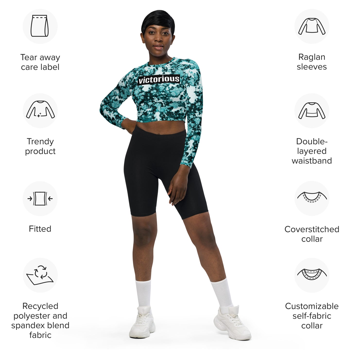 Victorious Aqua Fern Recycled long-sleeve crop top