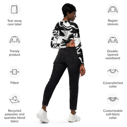 Victorious Monochrome Motion Recycled long-sleeve crop top