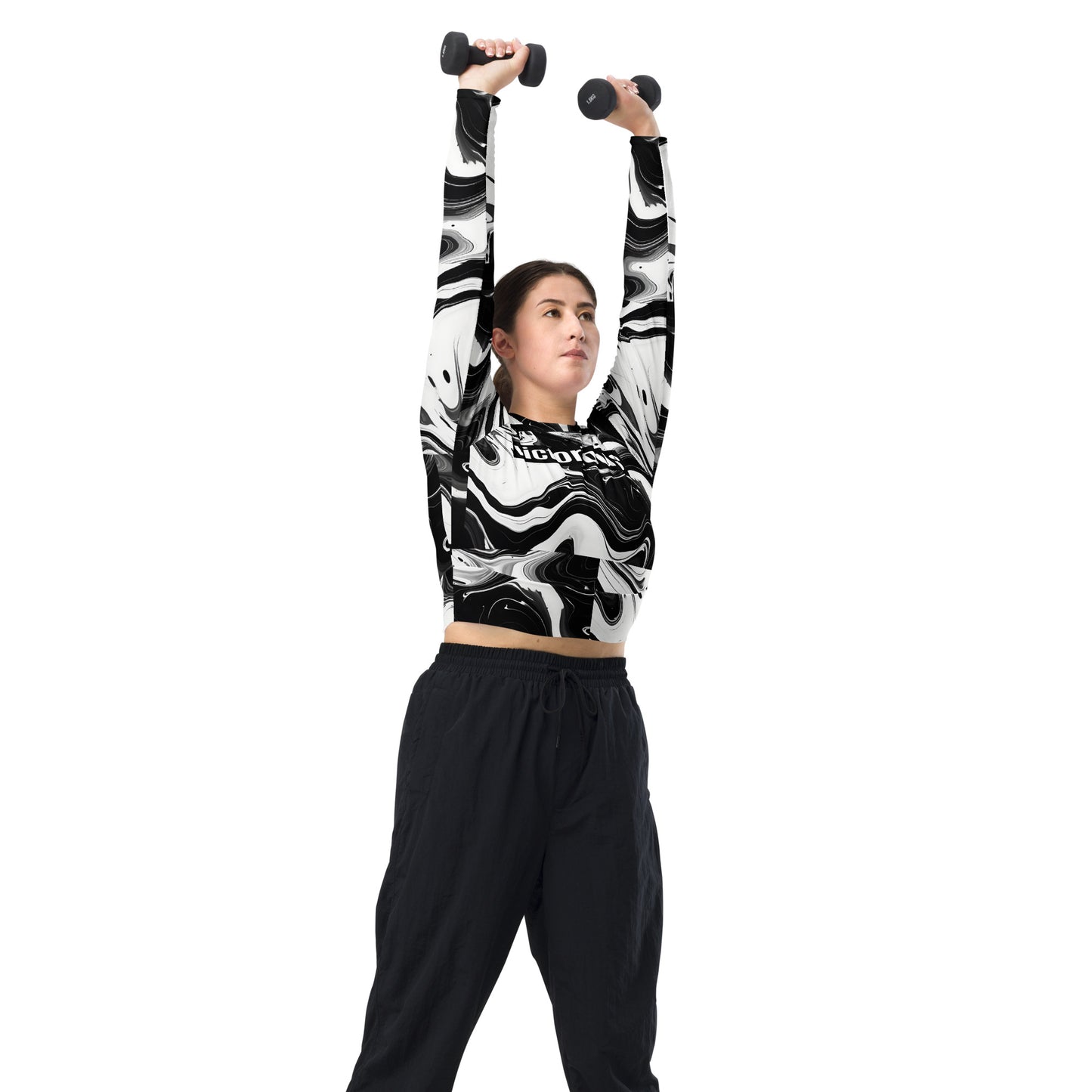 Victorious Monochrome Motion Recycled long-sleeve crop top