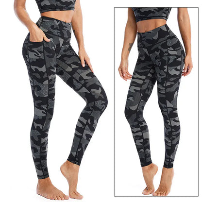 Black Camouflage / S Camo Yoga Leggings with Pocket/ For Running, Lifting, Yoga (Victoria Dreamland)