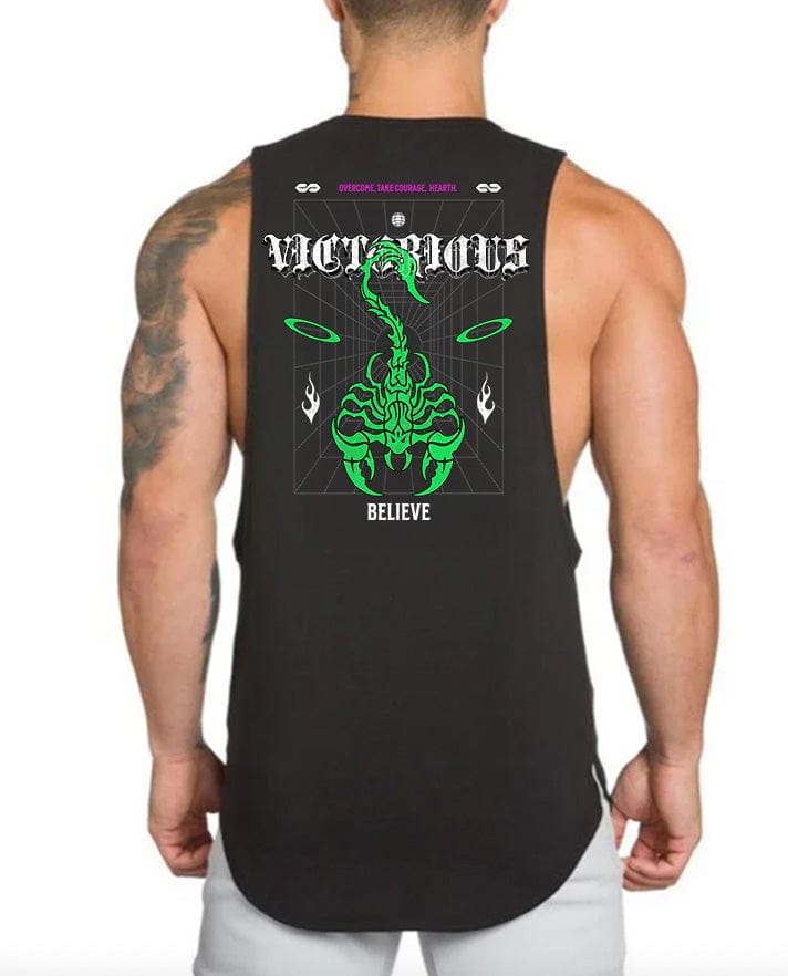 Black / M Victorious Sting Power (High-Neck Gym Tank-Top)