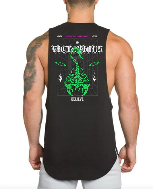 Black / M Victorious Sting Power (High-Neck Gym Tank-Top)