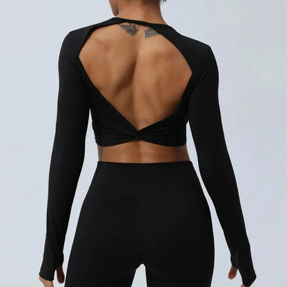 Black / S Victorious Artemis Running Top - Women's Back-Cross & Long Sleeve Gym Wear