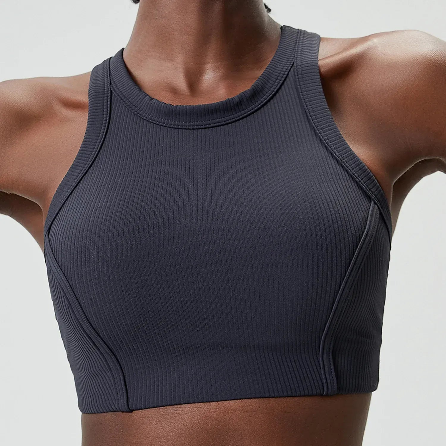 Blue gray / S Victorious High Impact Fitness Yoga Bra /Gym Crop Top Ribbed Fabric