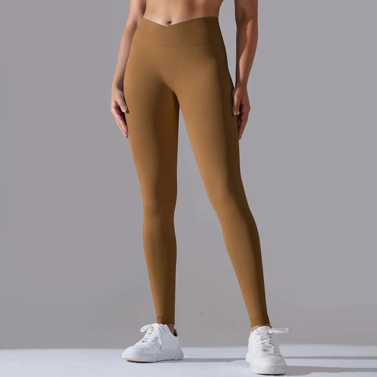 Cocoa / S Crossover Waist Women Yoga Leggings / Victorious BioSync Leggings