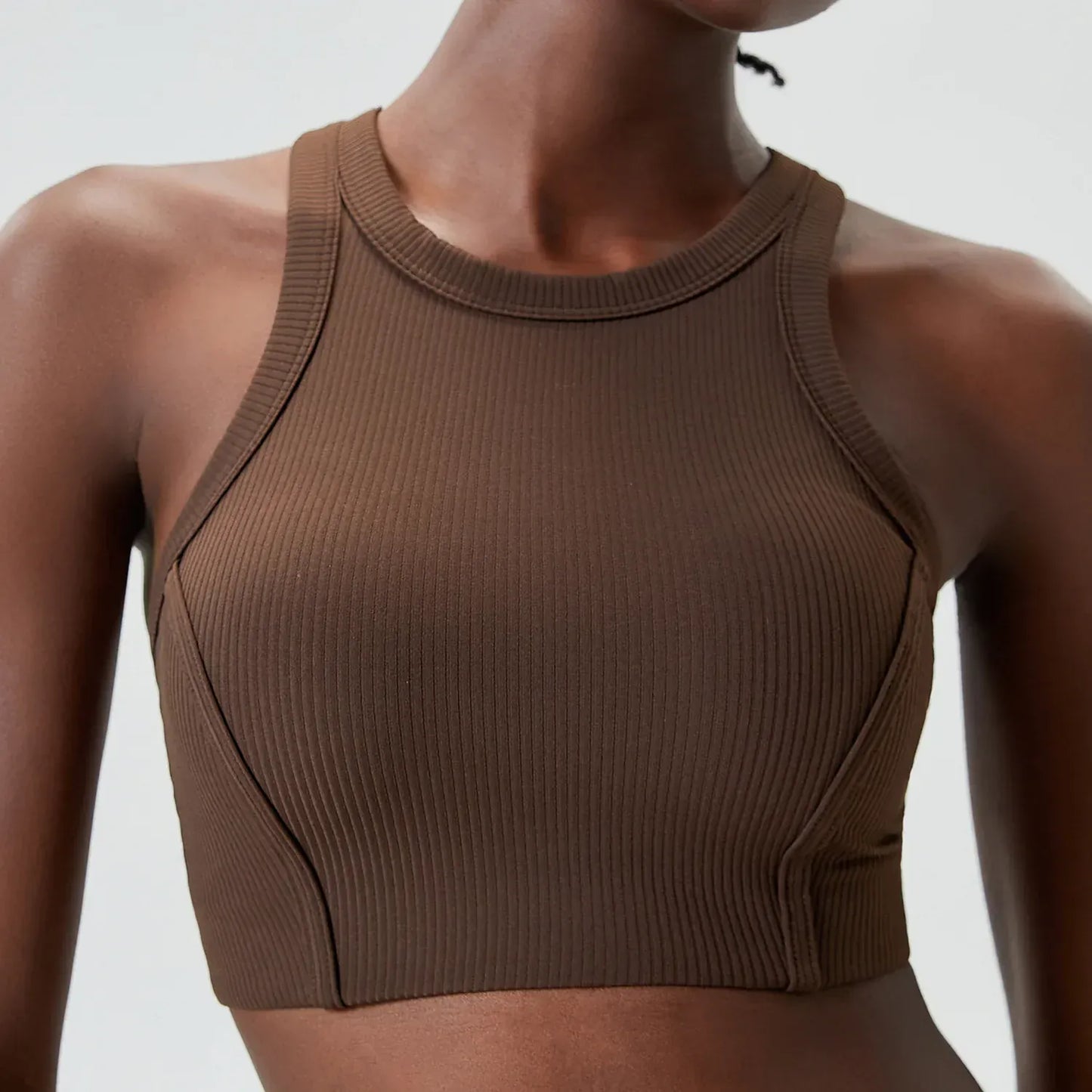 Coffee / S Victorious High Impact Fitness Yoga Bra /Gym Crop Top Ribbed Fabric