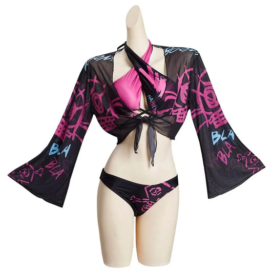 Cosplay Jinx Arcane Bikini Swimwear Women Costume Game LoL Adult Fantasia Swimsuit Roleplay Outfits Halloween Carnival Suit
