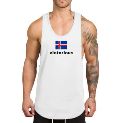 Victorious Haltu áfram Men's (Low Neck) (Icelandic Gym Tank Top)