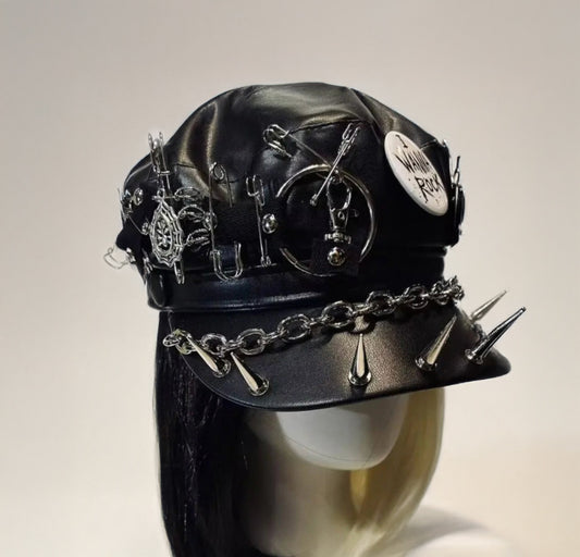 Gothic Punk Vegan Leather Heavy Metal Beret Hat