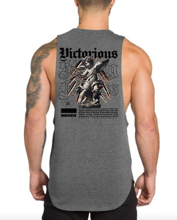 GRAY / L Victorious Divine Power (Low Neck) Tank Top
