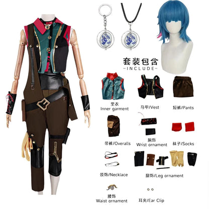 Green & Gold Outfit With Straight Hair Wig / XS Jinx season 2 overall and dress cosplay Tier 2