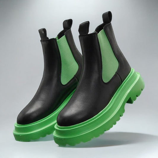 Green and Black leather boots/ Victorious Aether Arc Chelsea Boots Men's Size