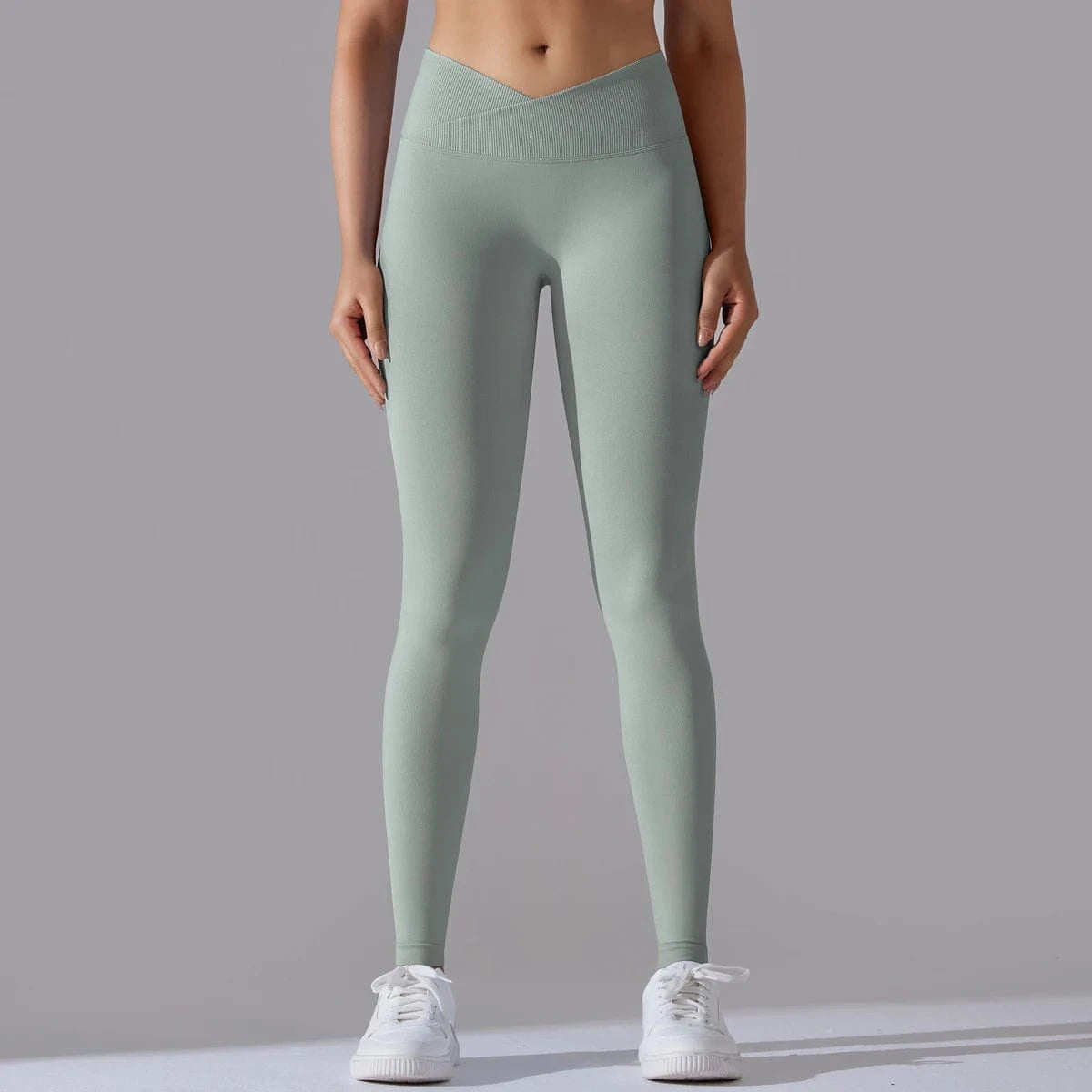 Light Grey / S Crossover Waist Women Yoga Leggings / Victorious BioSync Leggings