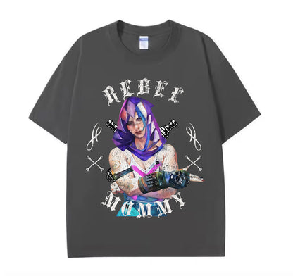 Victorious Rebel Mommy Oversize Gym T-shirt (VI Cosplaying Jinx/ Arcane)