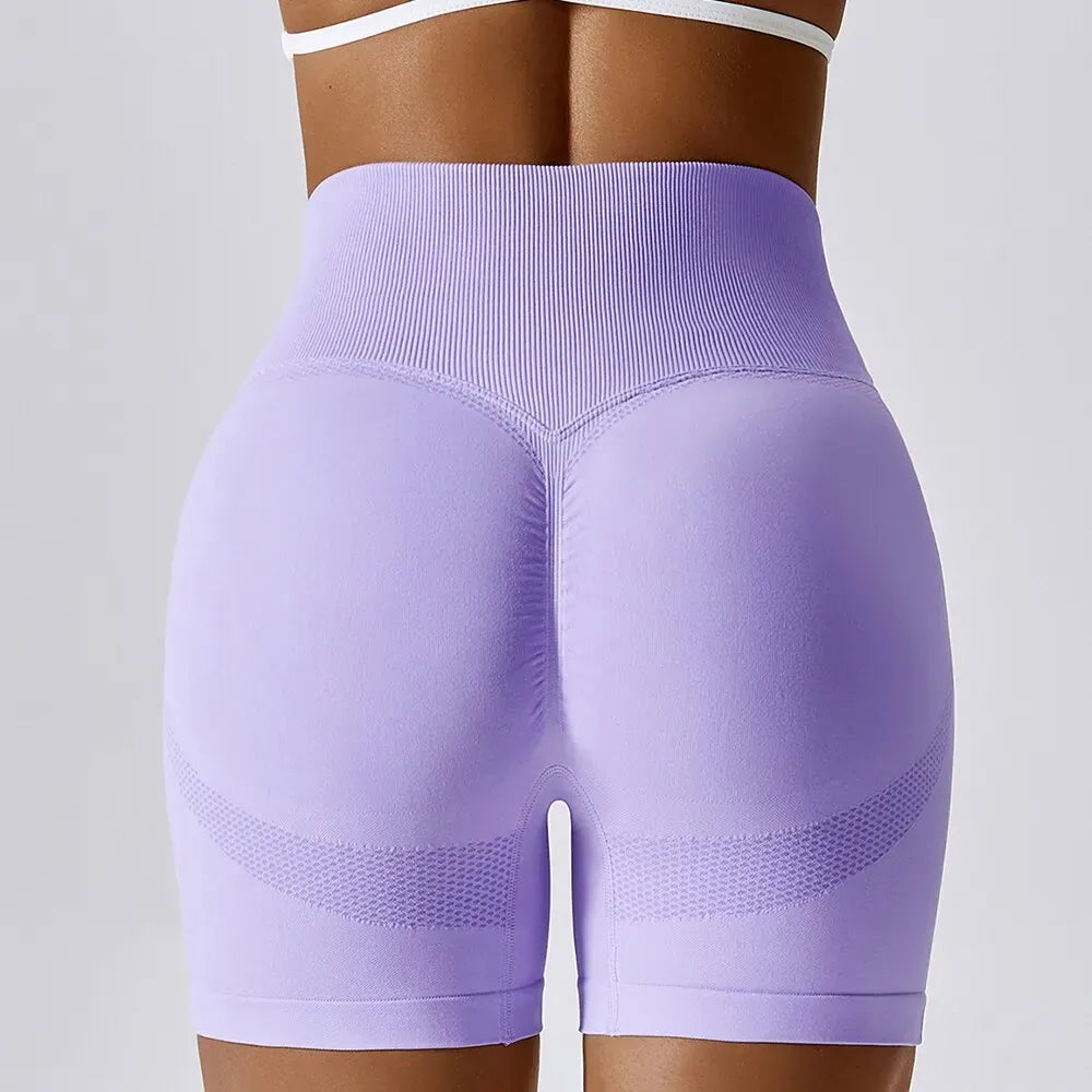 S / Lilac colour Kong’s Territory XXIIV Seamless Women’s Sports Shorts / High-Waisted