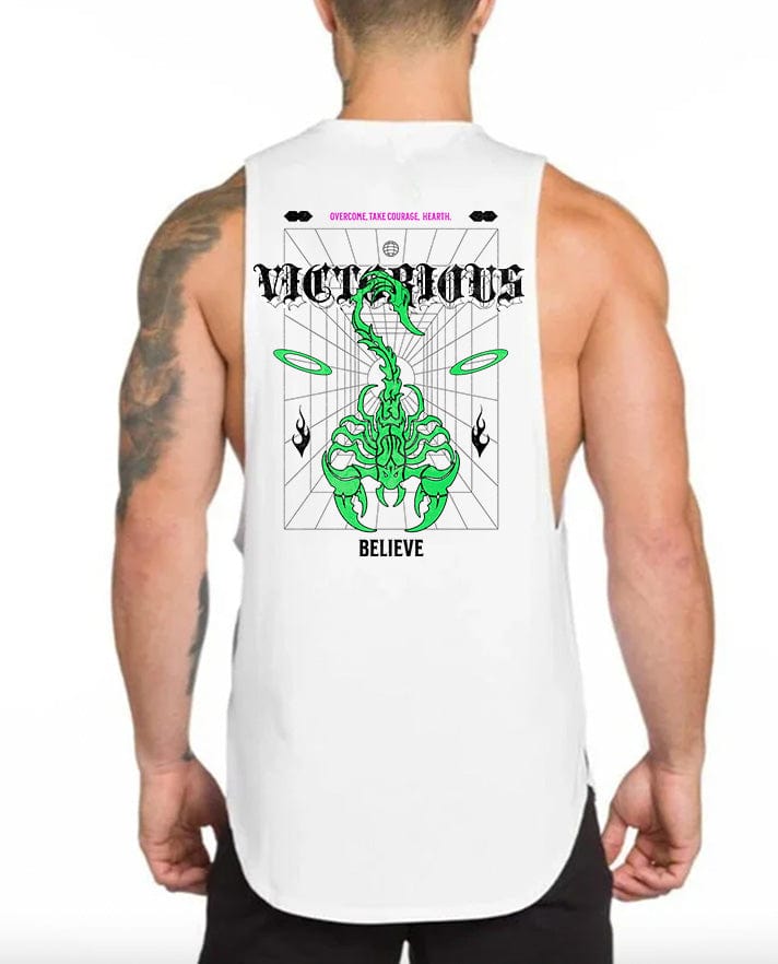White / M Victorious Sting Power (High-Neck Gym Tank-Top)