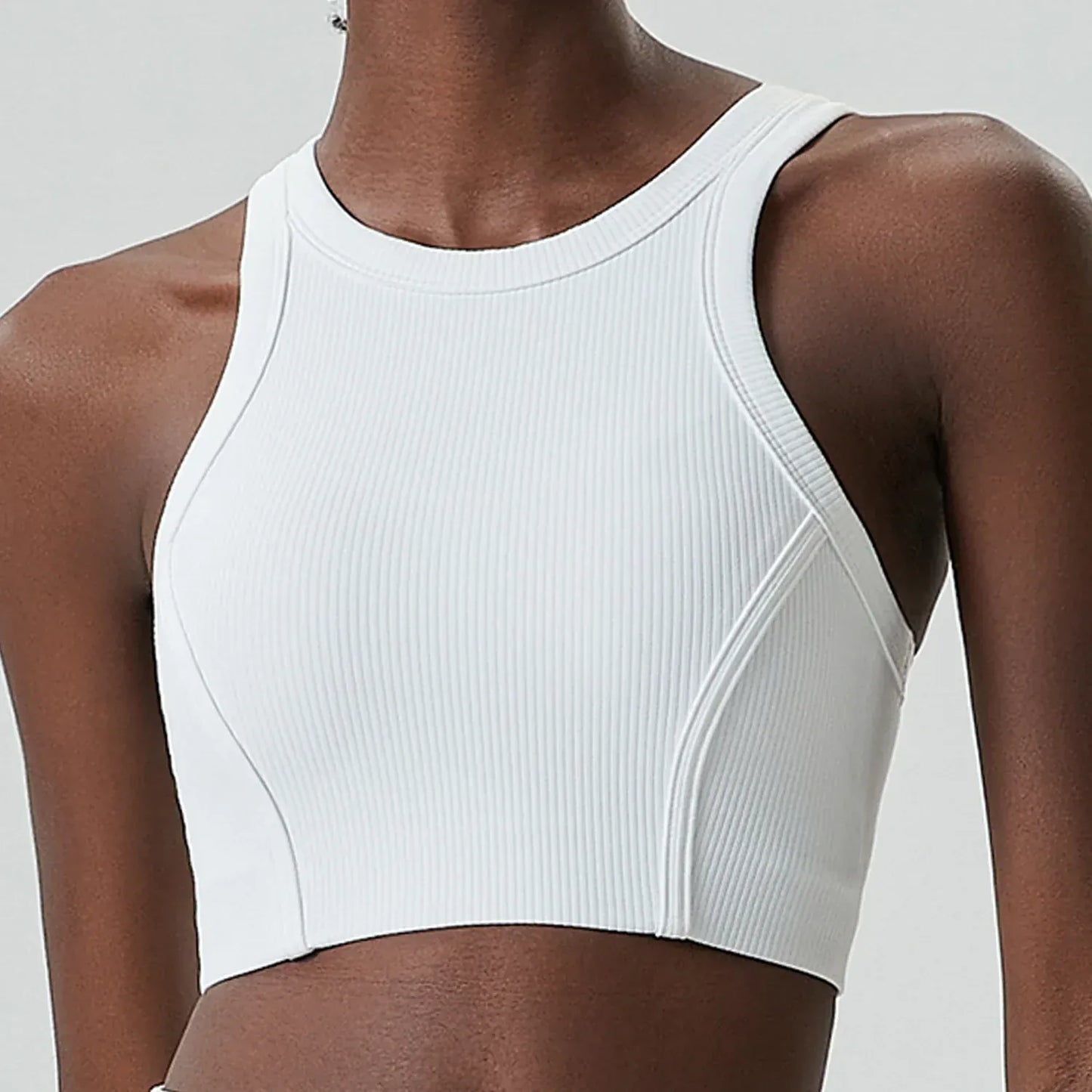 White / S Victorious High Impact Fitness Yoga Bra /Gym Crop Top Ribbed Fabric