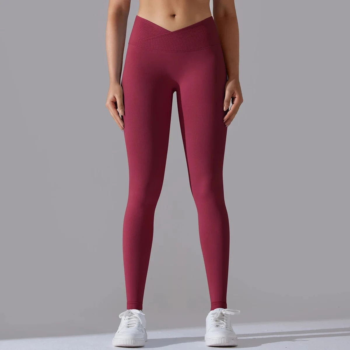 Wine Red / S Crossover Waist Women Yoga Leggings / Victorious BioSync Leggings